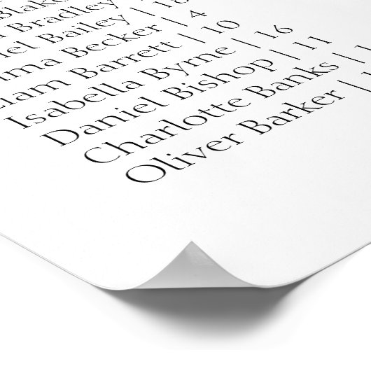 Poster White Minimal Wedding Alphabetical Seating Chart (Coin)