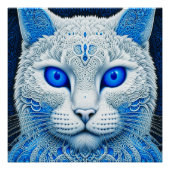 Poster White Mystical Cat Ethereal AI Art (Devant)