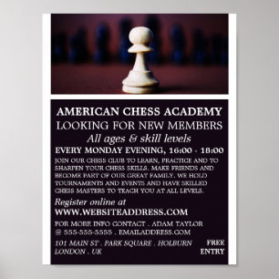 Poster White Pawn, Chess Club Publicité