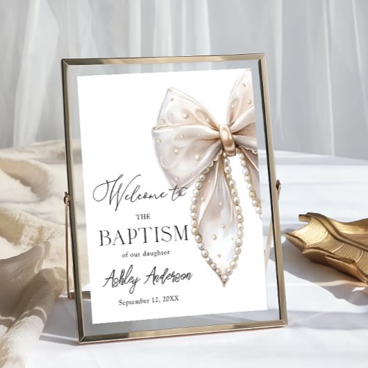 Poster White Pearl Bow Baptism Welcome 