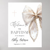 Poster White Pearl Bow Baptism Welcome  (Devant)