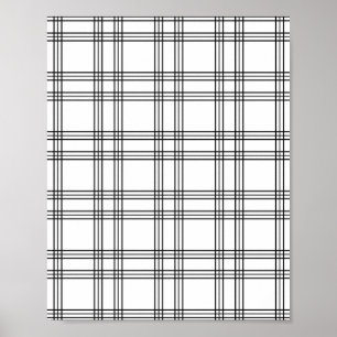 Poster White Plaid Tartan With Black Lines