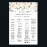 Poster White Rose Botanical Alphabetical Seating Chart<br><div class="desc">An elegant border of white roses nestled in sage green foliage starts off this alphabetical seating chart. Welcome is written in a popular trendy script font. Two lines below let you customize your welcome. Four columns let you easily add names and tables to list. If you need more room you...</div>