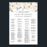 Poster White Rose Botanical Alphabetical Seating Chart<br><div class="desc">An elegant border of white roses nestled in sage green foliage starts off this alphabetical seating chart. Welcome is written in a popular trendy script font. Two lines below let you customize your welcome. Four columns let you easily add names and tables to list. If you need more room you...</div>