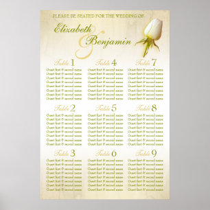 Poster White Rose Bud Wedding Seating Table Planner 1-9