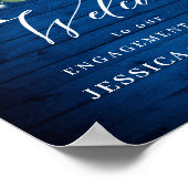 Poster White Roses Royal Blue Wood ENGAGEMENT PARTI (Coin)