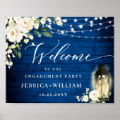 Poster White Roses Royal Blue Wood ENGAGEMENT PARTI (Devant)