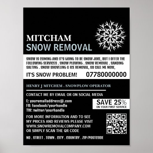 Poster White Snowflake, Snow Removal Company Publicité (Devant)