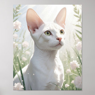 Poster White Sphinx Cat and Flowers