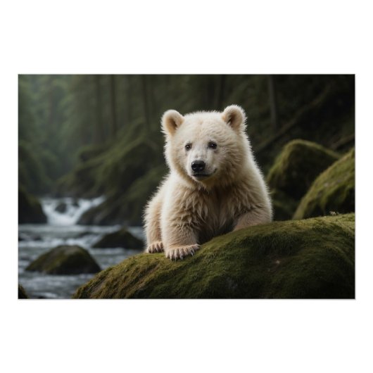 Poster White Spirit Bear Cub Wildlife Art (Devant)