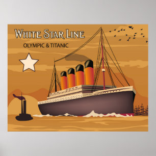 Poster White Star Line, navire de haute mer olympique et 