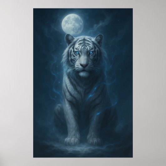 Poster White Tiger – Moonlit Mystical Scene | ManJiangHon (Devant)