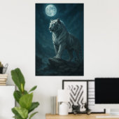 Poster White Tiger – Moonlit Mystical Scene | ManJiangHon (Bureau à domicile)