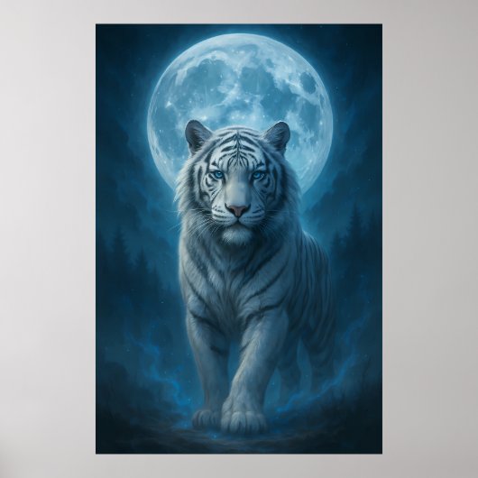 Poster White Tiger – Moonlit Mystical Scene | ManJiangHon (Devant)