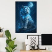 Poster White Tiger – Moonlit Mystical Scene | ManJiangHon (Bureau à domicile)