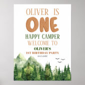 Poster White Woodland Happy Camper First Birthday Welcome (Devant)