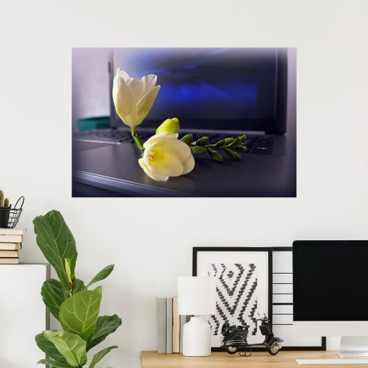 Poster White yellow freesia (Bureau à domicile)