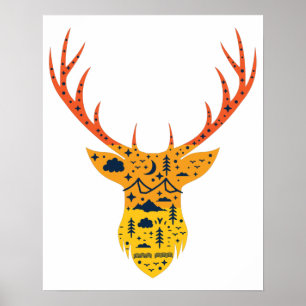Poster Whitetail Buck Deer Antler Head Hunting Hunter
