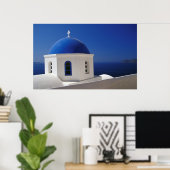 Poster Whitewashed Church with Blue Dome, Santorini (Bureau à domicile)