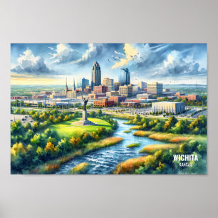 Poster Wichita Kansas Famous Travel Places aquarelle