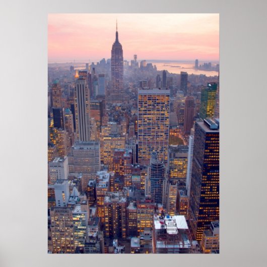 Poster Wide view of Manhattan at sunset (Devant)