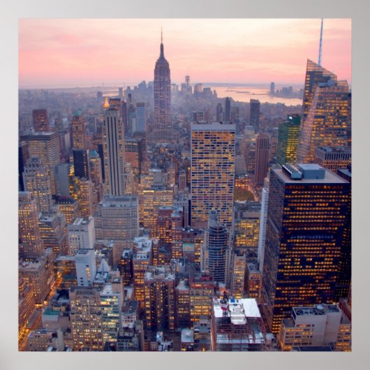 Poster Wide view of Manhattan at sunset (Devant)