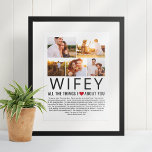 Poster Wifey Photo Collage Les Choses Que Nous Aimons À P<br><div class="desc">Compilez une liste de choses que vous aimez à propos de votre Femme,  ajoutez quelques photos préférées et vous avez un cadeau qu'elle va chérir! Parfait pour les anniversaires et Noël,  les anniversaires et la Saint Valentin aussi ♥</div>