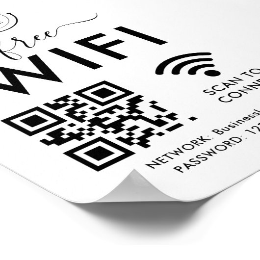 Poster Wifi Network et QR Code Scan Business Retail (Coin)