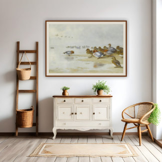 Poster Wigeon et Turquoise au bord de l'eau, Art