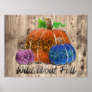 Poster Wild About Fall Empreintes de léopard Citrouilles