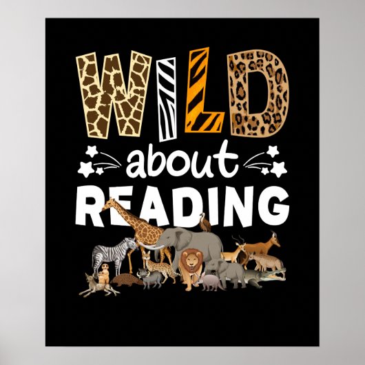 Poster Wild About Reading Books And Bookworm Library (Devant)