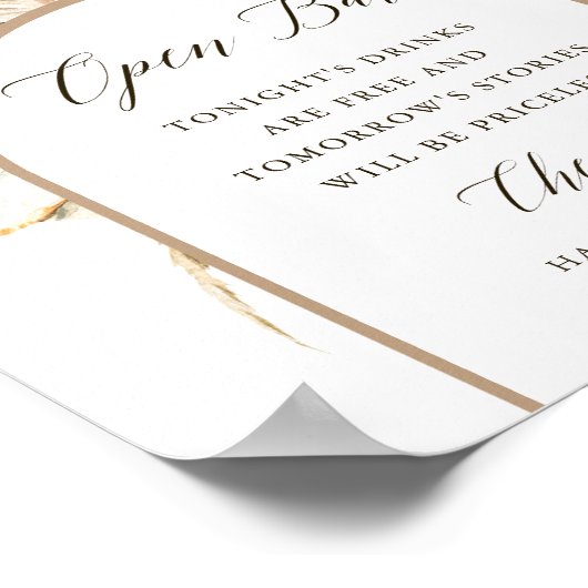 Poster Wild Boho Protea Pampas Grass Mariage Open Bar (Coin)