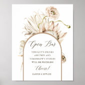 Poster Wild Boho Protea Pampas Grass Mariage Open Bar (Devant)