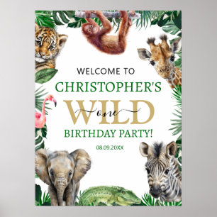 Poster Wild One 1st Jungle Safari Anniversaire Bienvenue