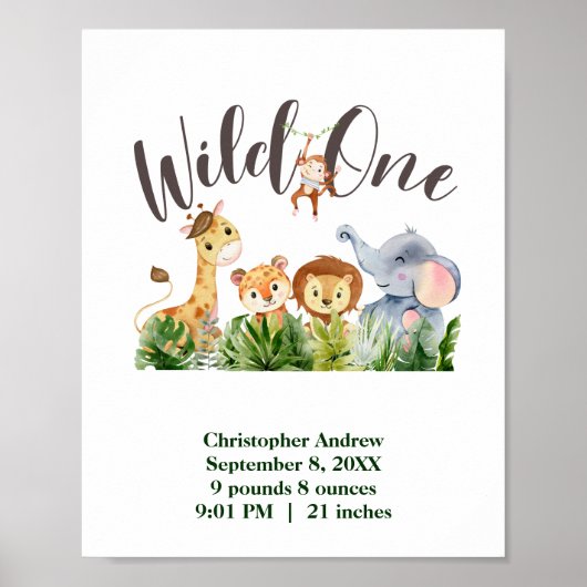 Poster Wild One Baby Animals Jungle Safari statistiques d (Devant)
