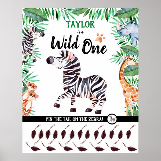 Poster Wild One Game Safari Animal Zebra 1er Anniversaire (Devant)