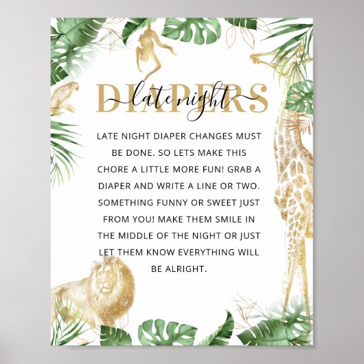 Poster Wild One Jungle Baby shower 'Late Night Diaper' (Devant)