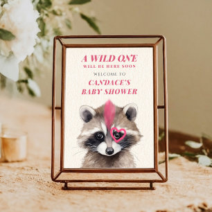 Poster Wild One Raccoon Mohawk Baby shower rose