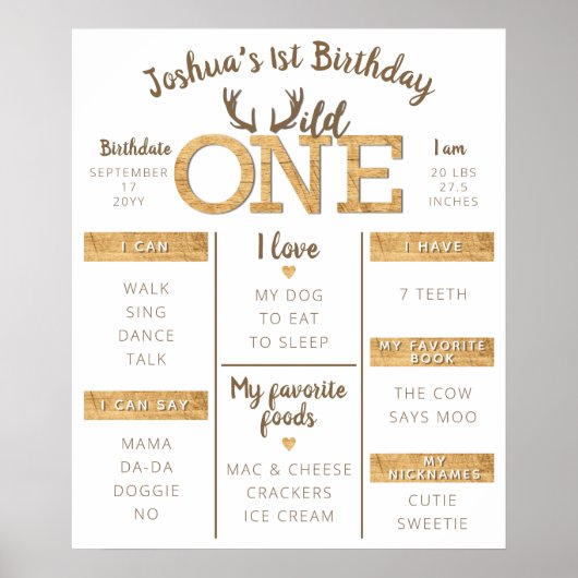 Poster Wild One Rustic Deer Antler 1er anniversaire Jalon (Devant)