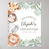 Poster Wild One Safari Boy's 1st Birthday Welcome Sign (Devant)