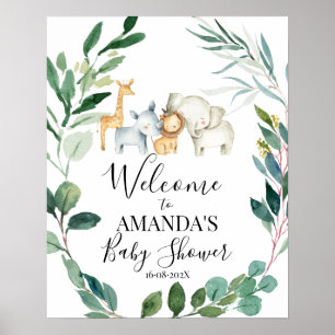 Poster Wild Safari verdure Baby shower Wreath Bienvenue