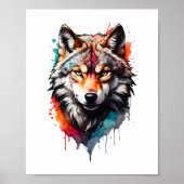 Poster Wild Spirit Wolf Aquarelle Splash Wall Art (Devant)