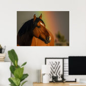 Poster Wild Stallion, Golden Light and Rainbow (Bureau à domicile)