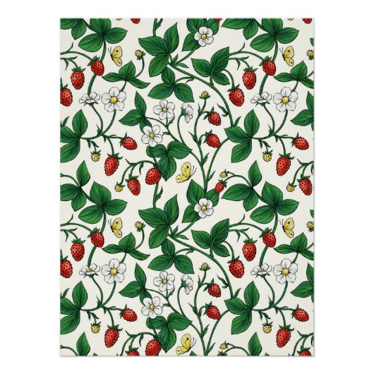 Poster Wild strawberries red/yellow/green/off white (Devant)