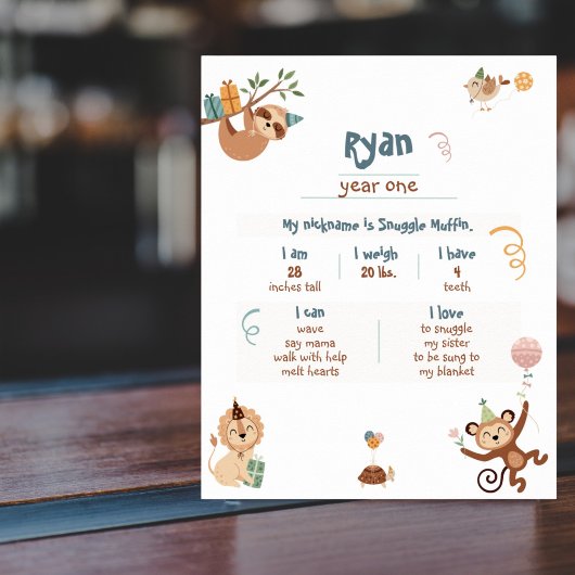 Poster Wild Year One Milestones avec Zoo Animaux