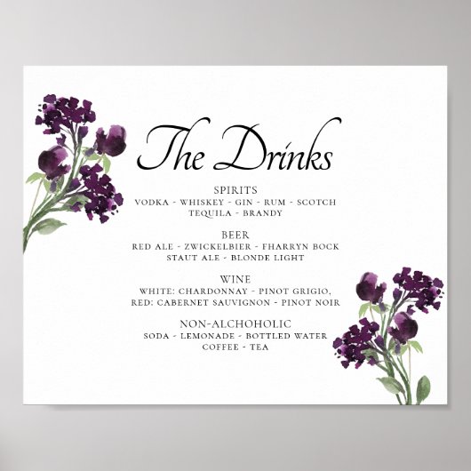 Poster Wildbloom | Menu du bar Fleurs bohémiennes Deep Pu (Devant)
