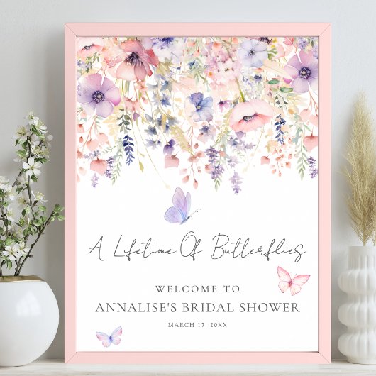 Poster Wildflower Butterfly Bridal Shower Welcome Sign