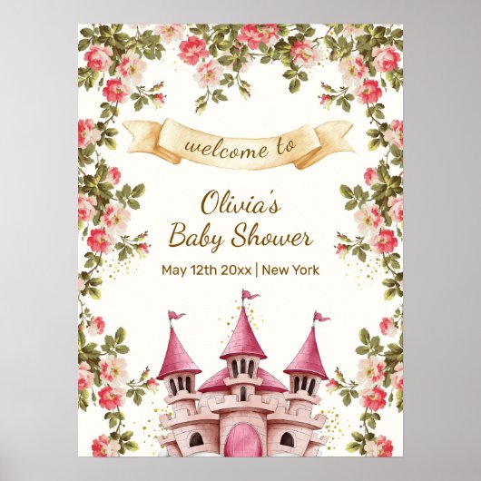 Poster Wildflower Fairytale Castle Baby Shower Welcome (Devant)