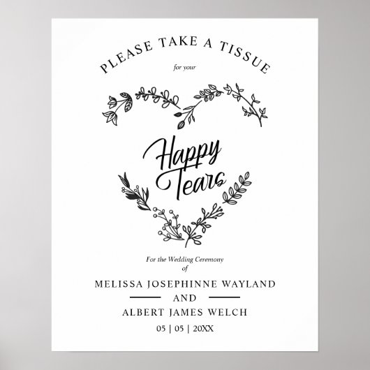 Poster Wildflowers Heart Happy Tears Wedding Quote (Devant)