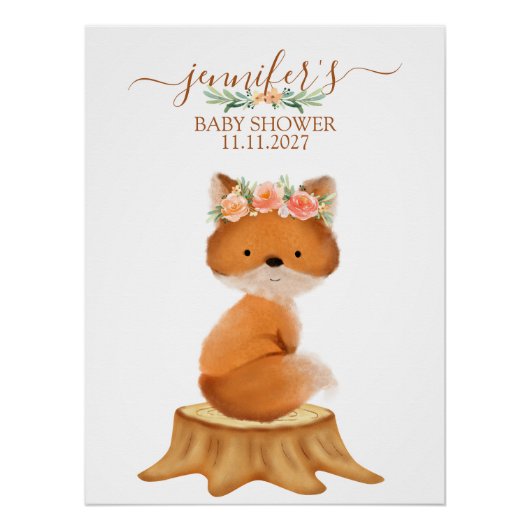 Poster Wildlife Fox and Flower baby shower (Devant)